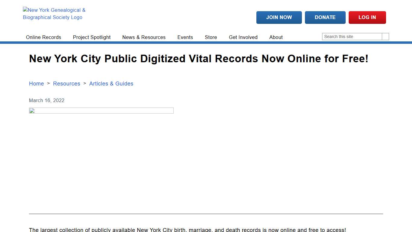New York City Public Digitized Vital Records Now Online for Free! New York Genealogical & Biographical Society