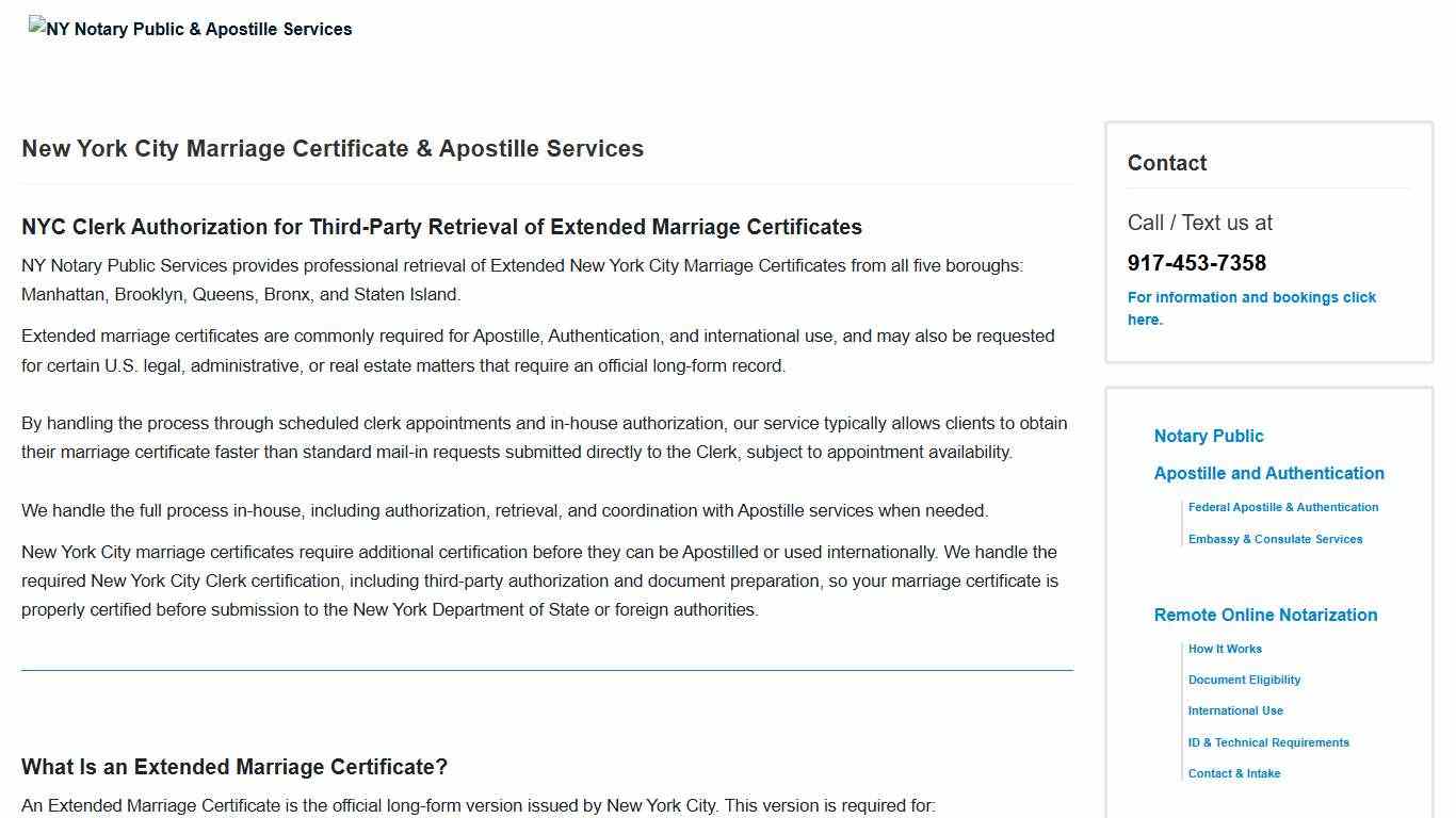 NYC Extended Marriage Certificate Services Apostille Support